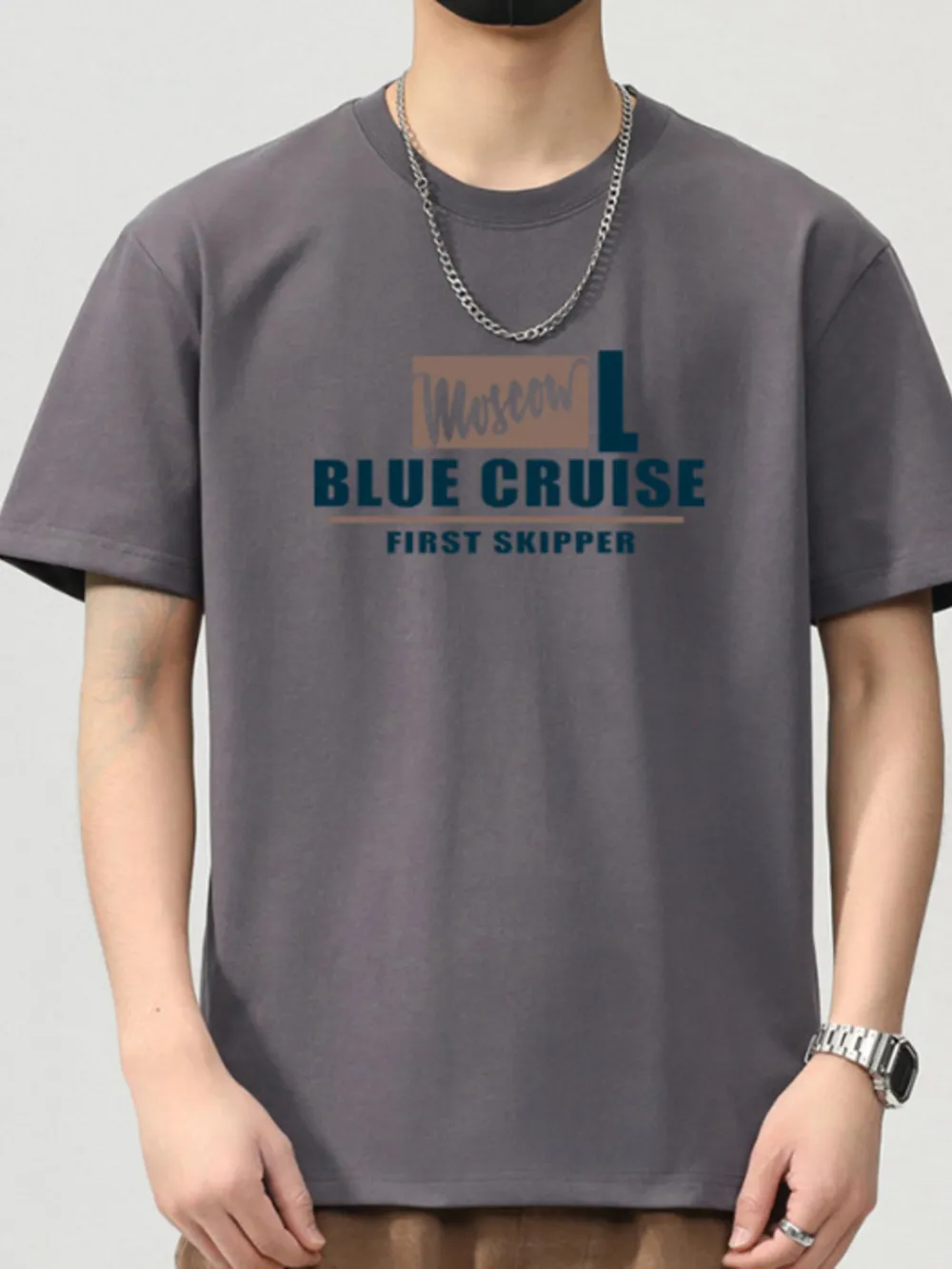 Men's Plus Size Letter Round Neck Short Sleeve T-Shirt, image 5