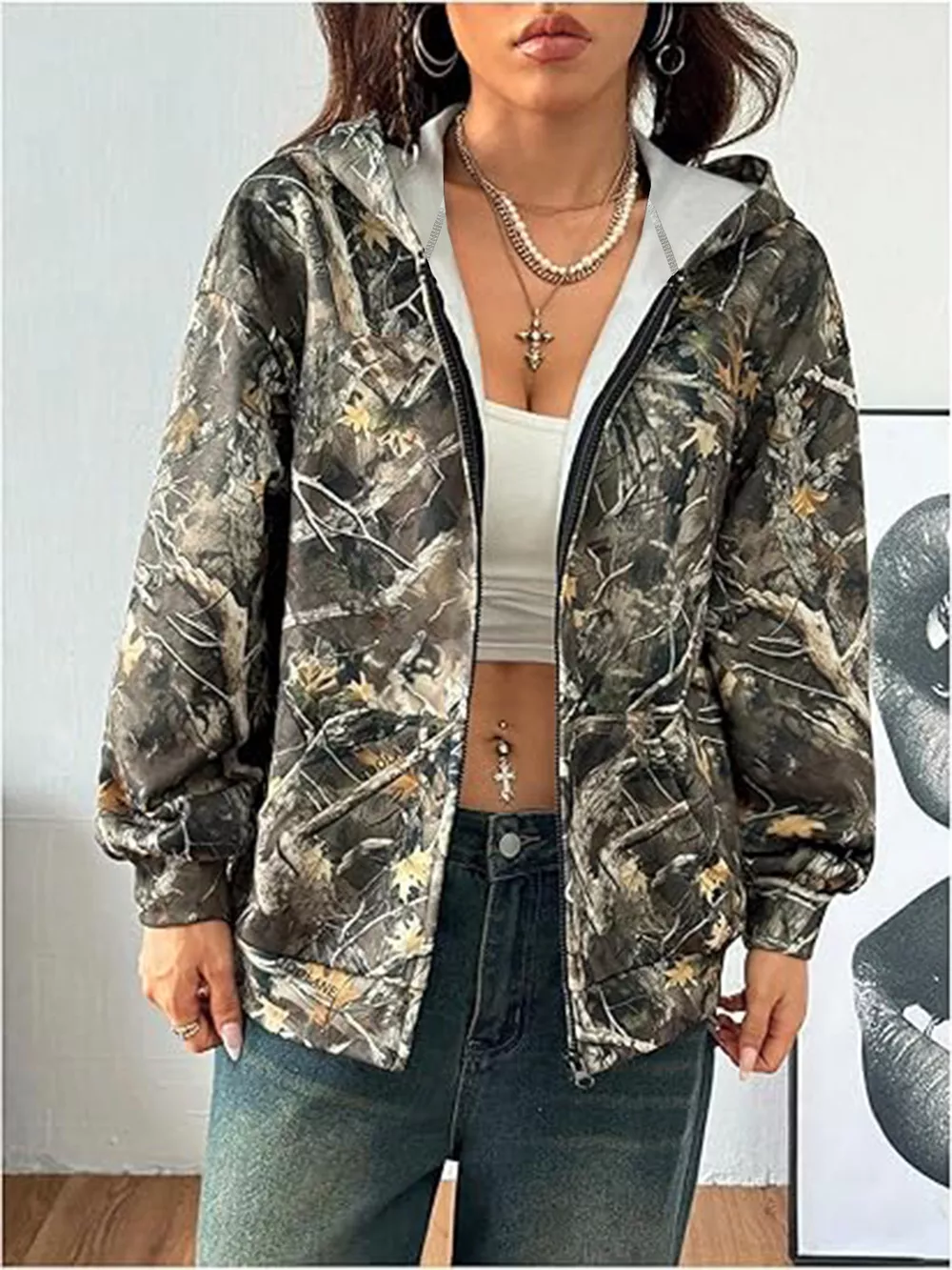Vintage Printed Zip-Up Hoodie, image 4