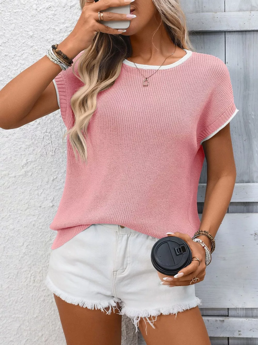 Contrast Trim Short Sleeve Sweater, image 16