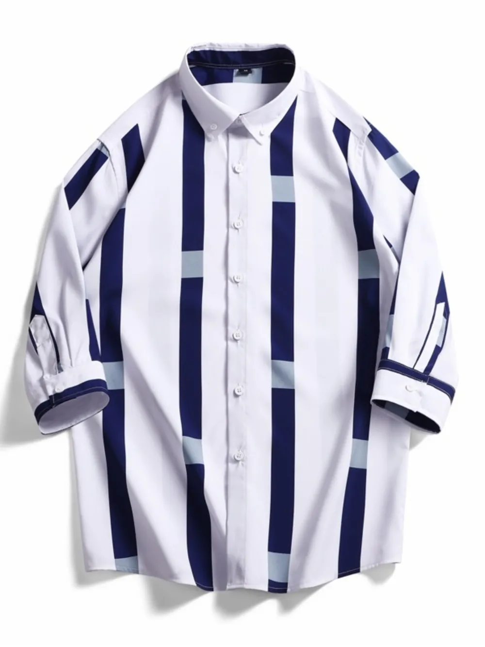Men's Plus Size Striped Print Casual Shirt, image 2