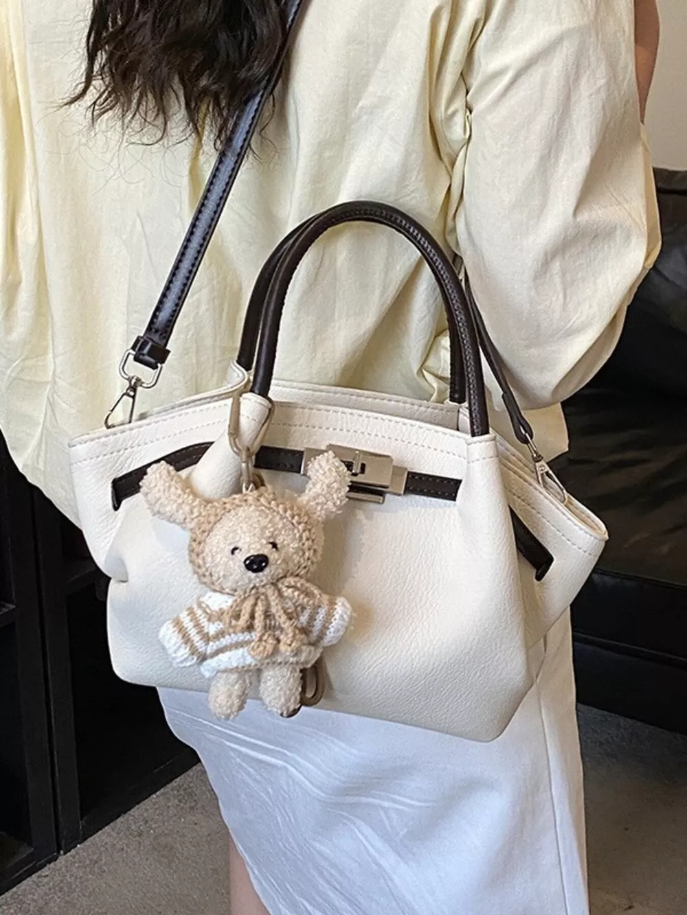 Buckle Decor Crossbody Bag with Bear Charm, image 4