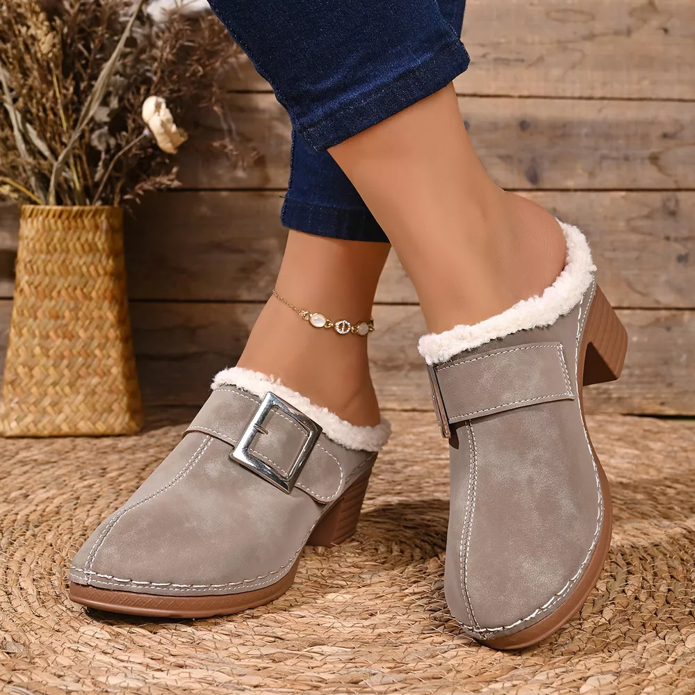 Faux Fur Lined Block Heel Shoes, image 7