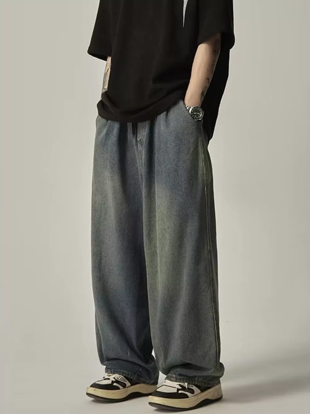 Men's Plus Size Vintage Wash Wide Leg Jeans, image 2