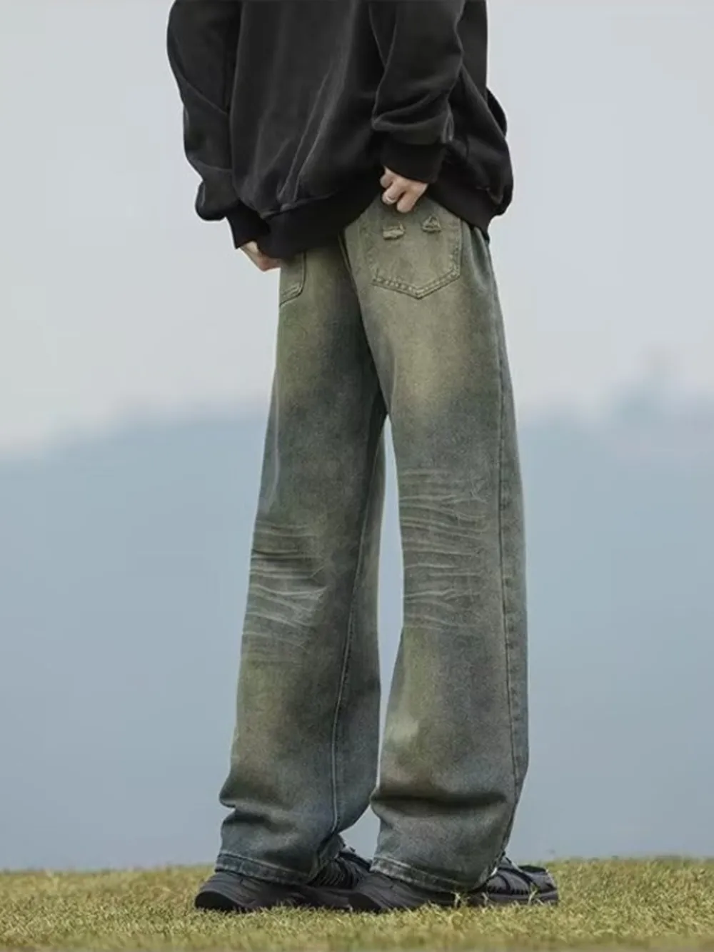 Men's Full Size Vintage Wash Wide Leg Jeans Plus Size, image 2