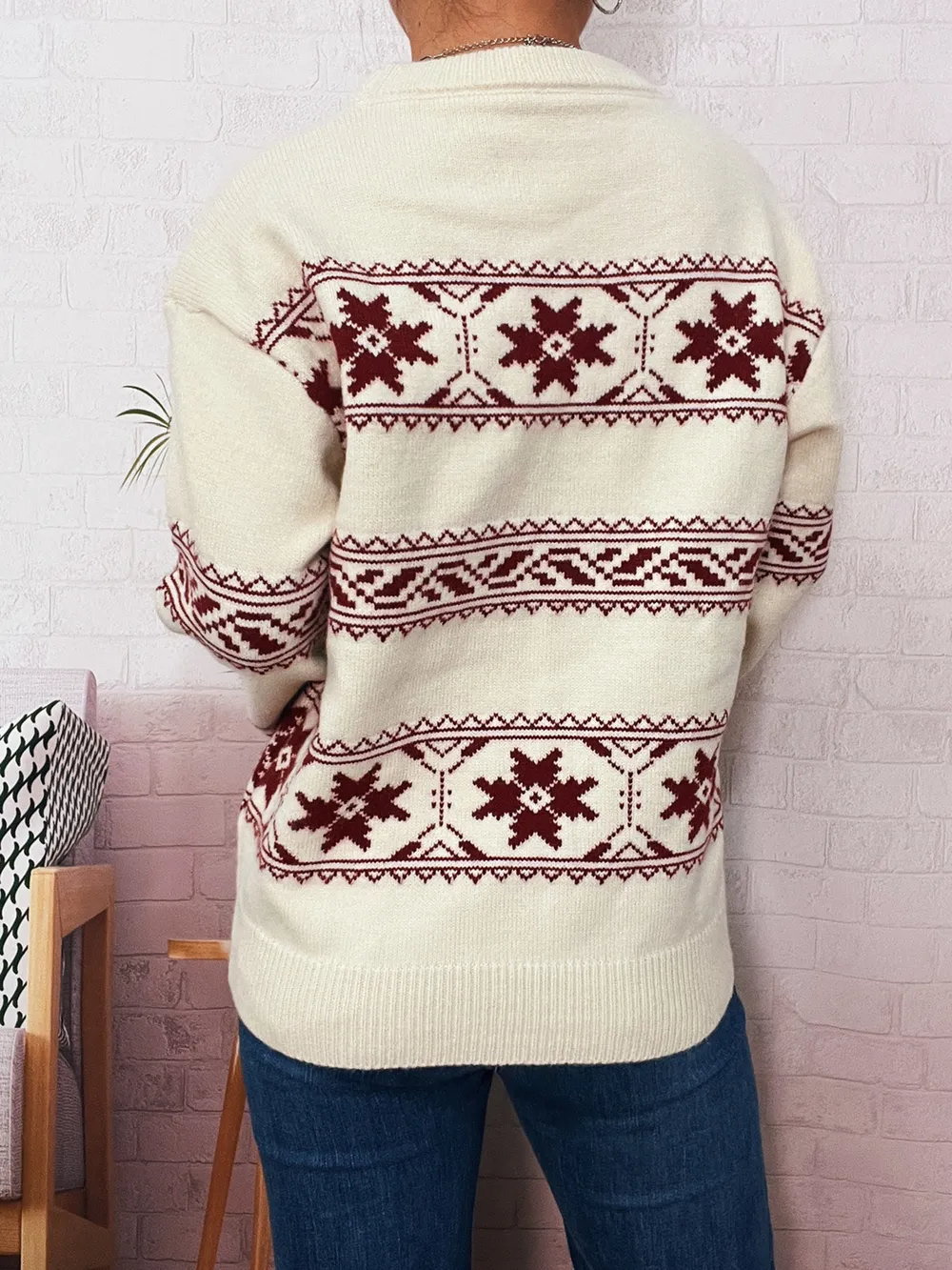 Christmas Snowflake Round Neck Sweater, image 7
