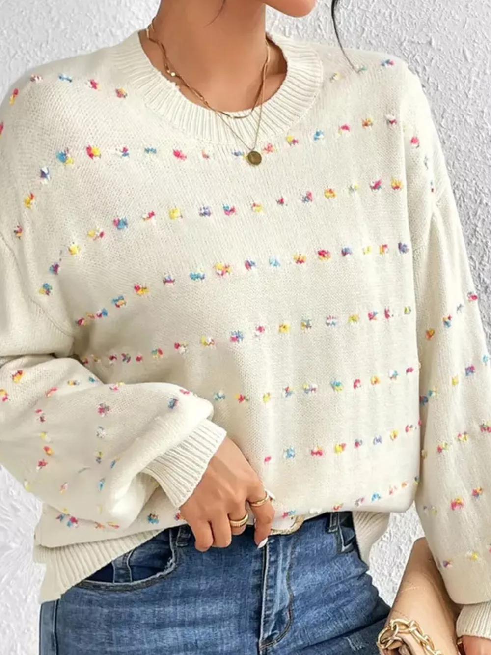 Multi-Color Confetti Dot Drop Shoulder Sweater, image 3