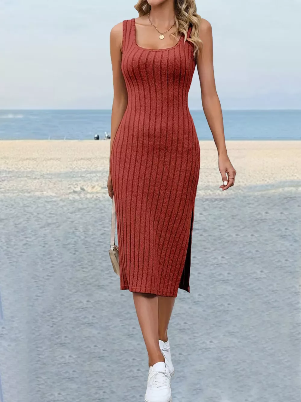 Slit Sleeveless Scoop Neck Dress