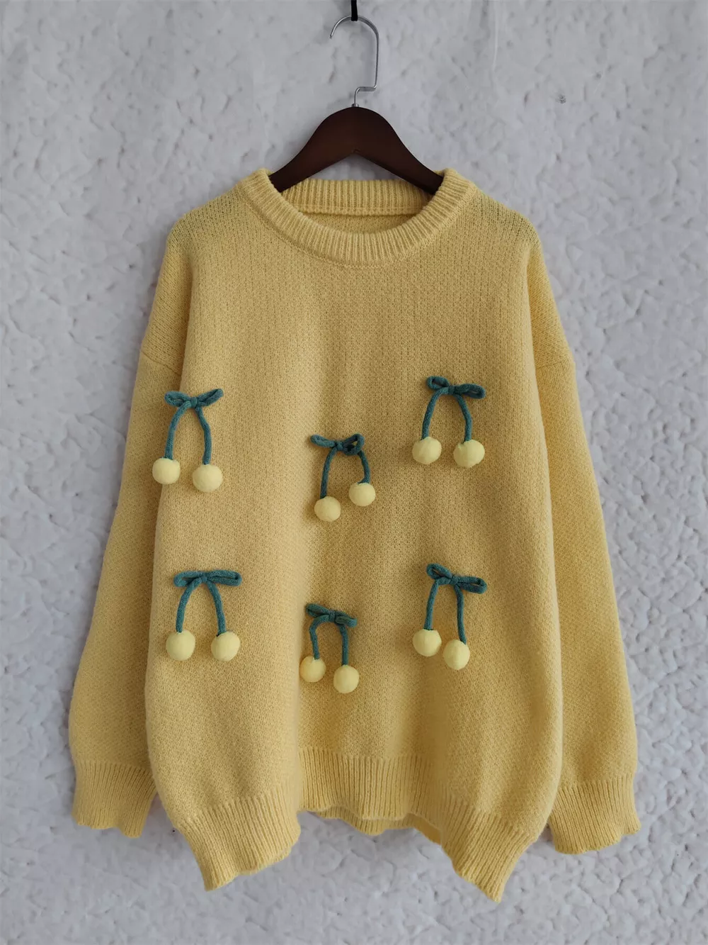 Cherry Pom-Pom Knit Round Neck Sweater, image 11