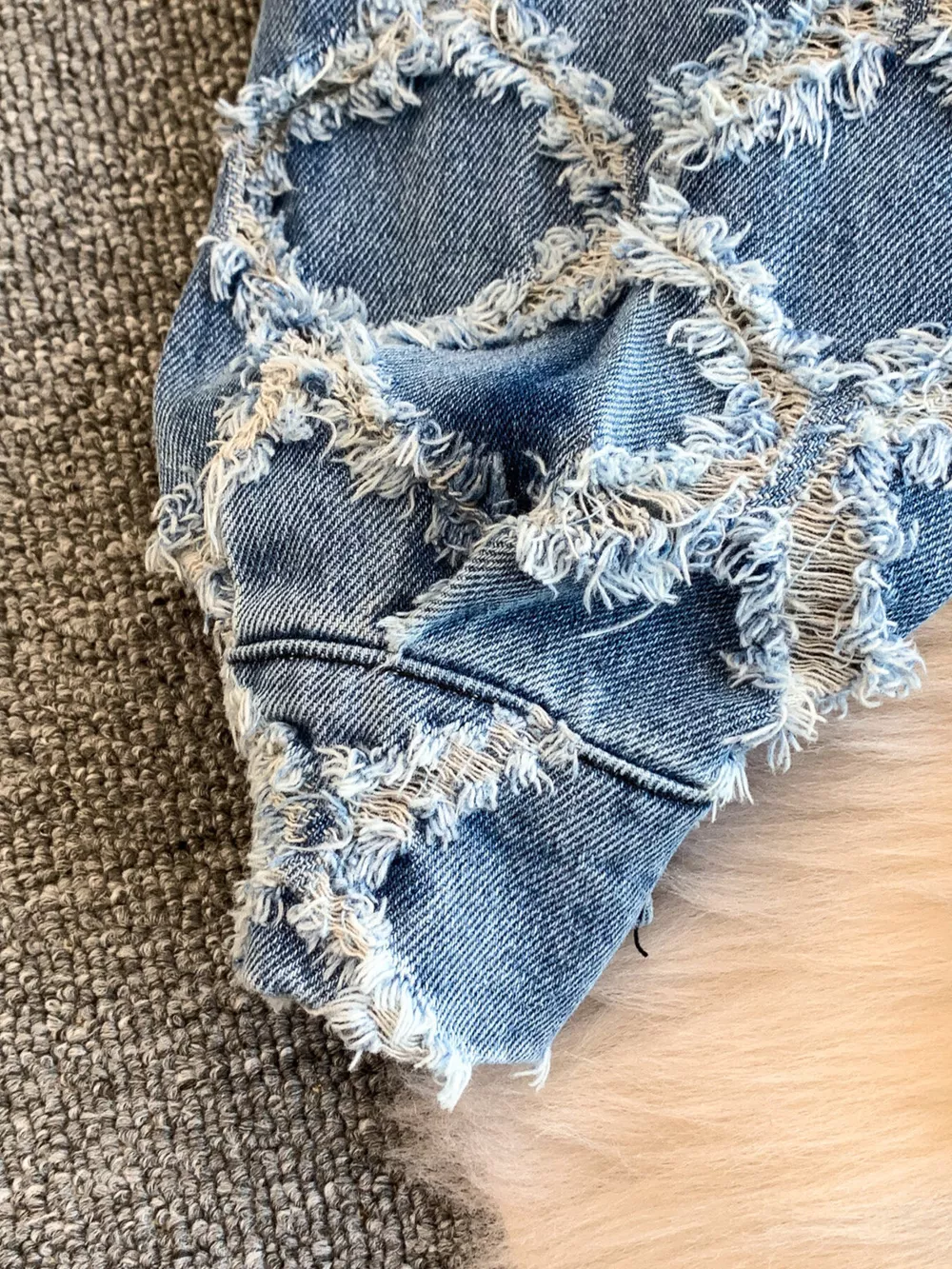 Distressed Diamond Pattern Jacket and Shorts Denim Set, image 3