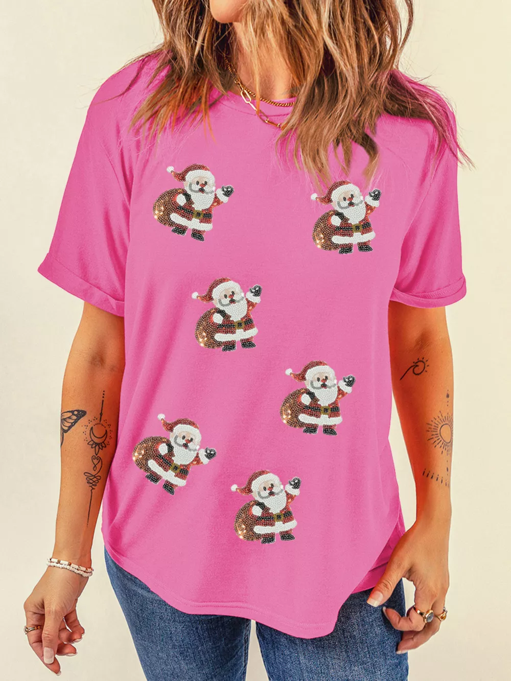 Santa Claus Deliver Gifts Sequin Short Sleeve Tee, image 5