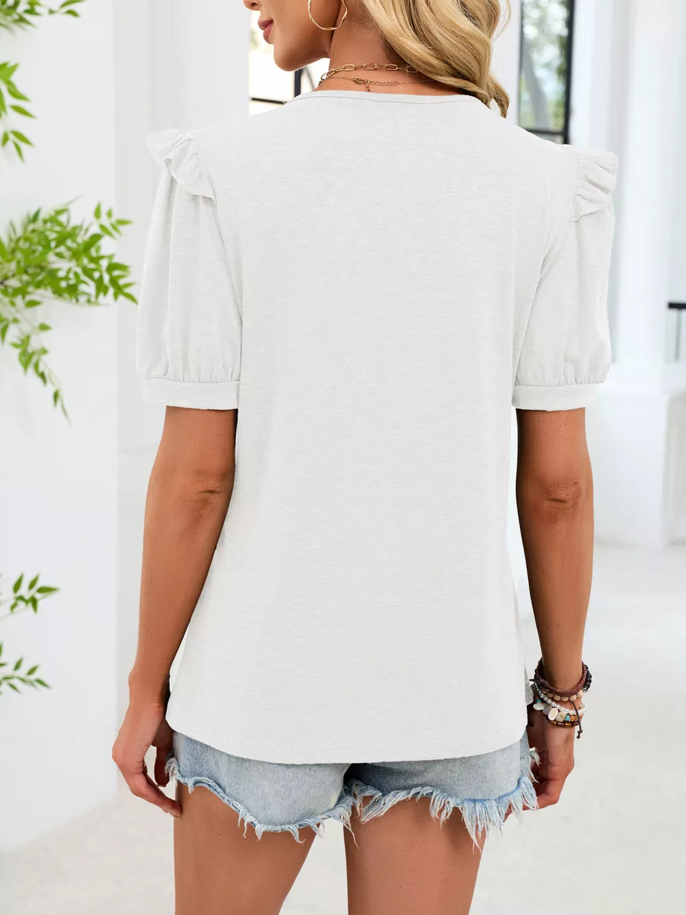 Ruffled Solid Color Short Sleeve T-Shirt, image 19