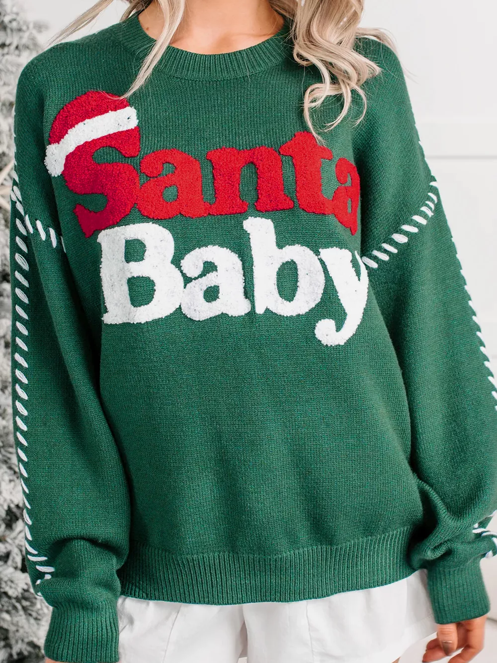Santa Baby Towel Embroidery Christmas Slogan Pullover Sweater, image 3