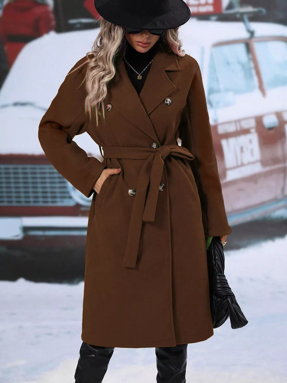 Double-Breasted Lapel Collar Overcoat, image 20