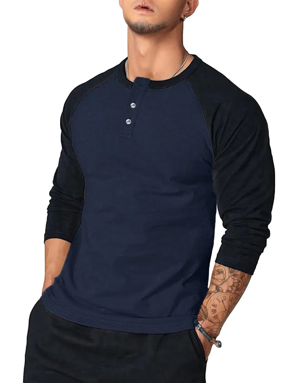 Men's Round Neck Raglan Sleeve T-Shirt, image 2