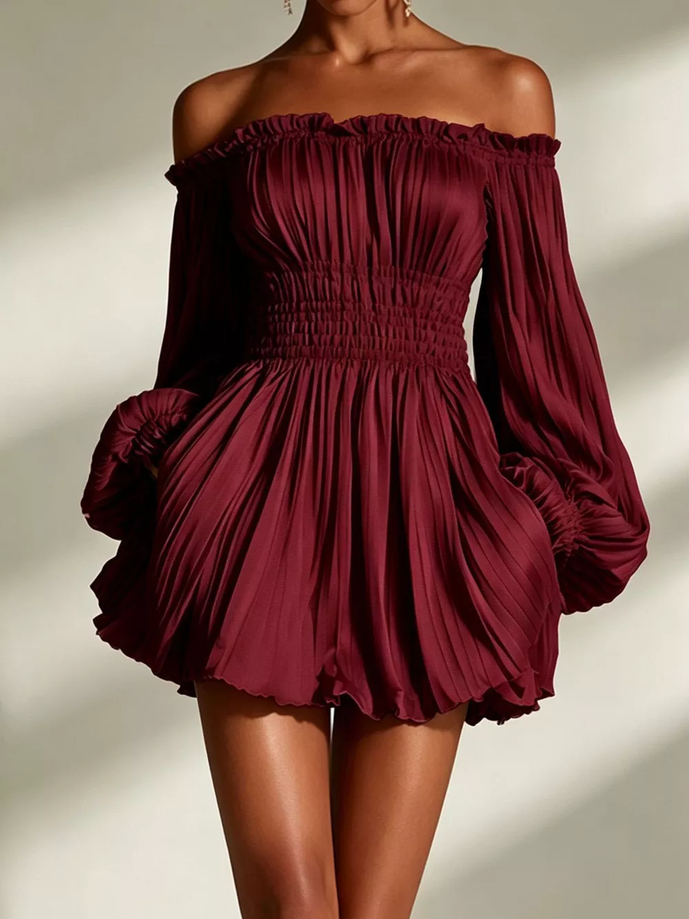 Off-Shoulder Pleated Mini Dress, image 13