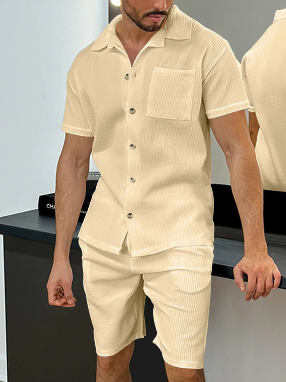 Men's Full Size Button Up Top and Shorts Set Plus Size, image 7