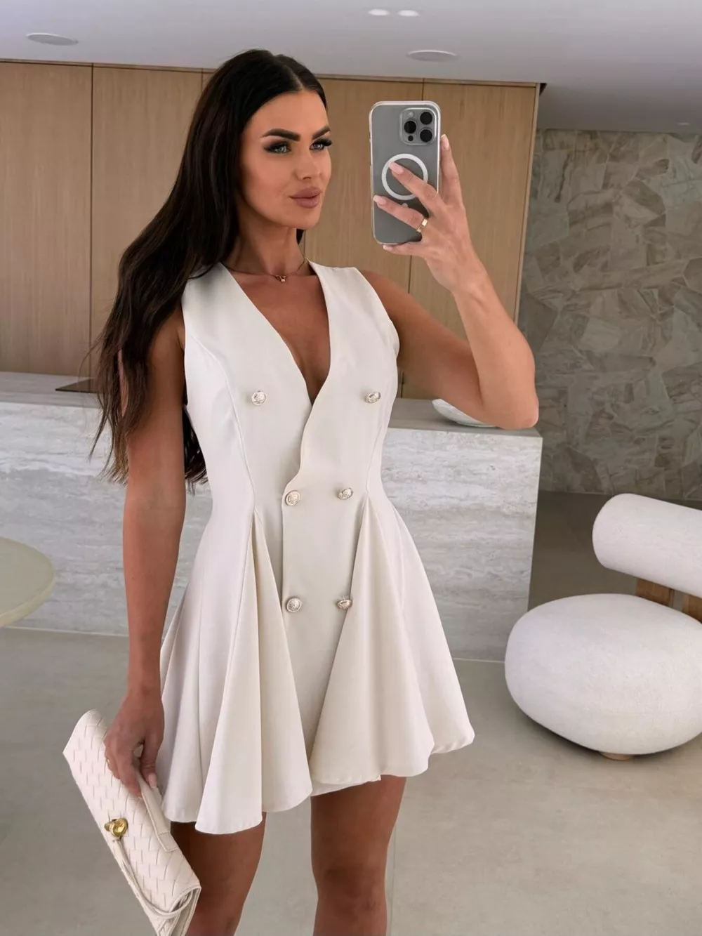 Double-Breasted V-Neck Mini Dress, image 3