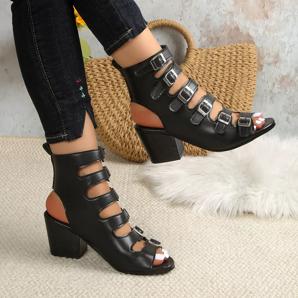 Buckle Block Heels Sandals, image 4