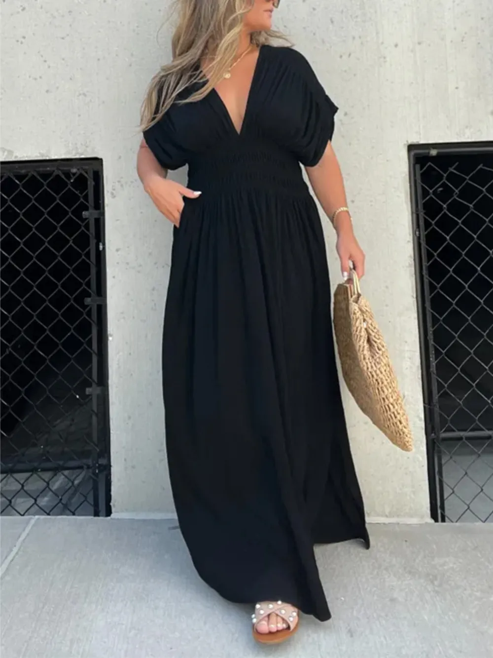 Full Size Deep V-Neck Maxi Dress with Side Slit Plus Size, image 14