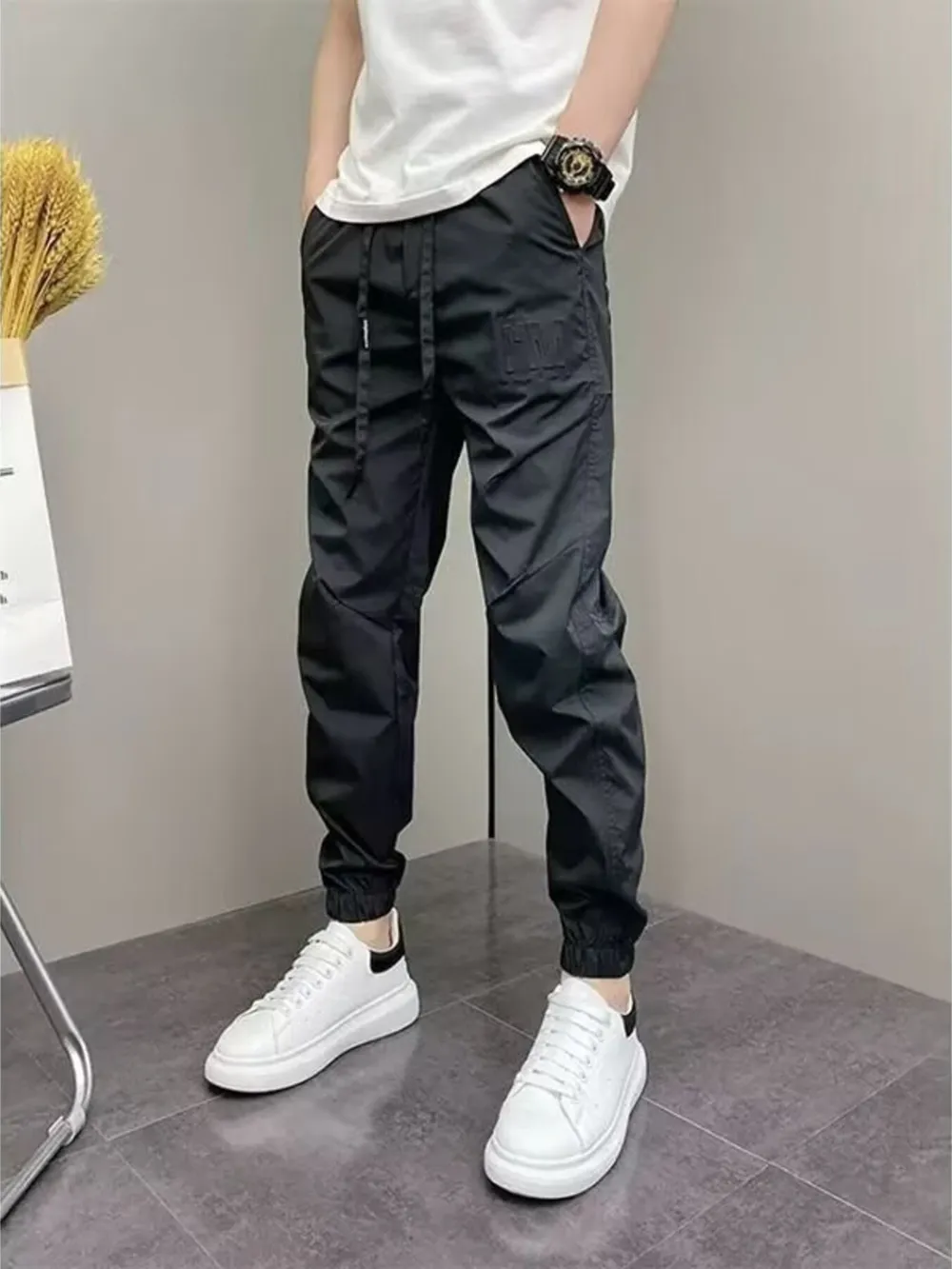 Men's Plus Size Casual Drawstring Ankle-Cuffed Pants, image 2