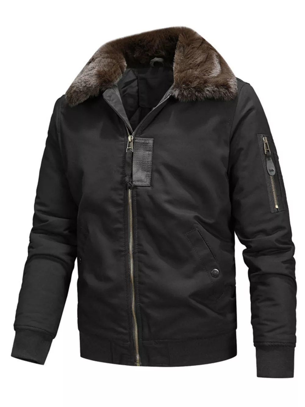 Men's Full Size Vintage Fur Collar Zip Up Jacket Plus Size, image 2