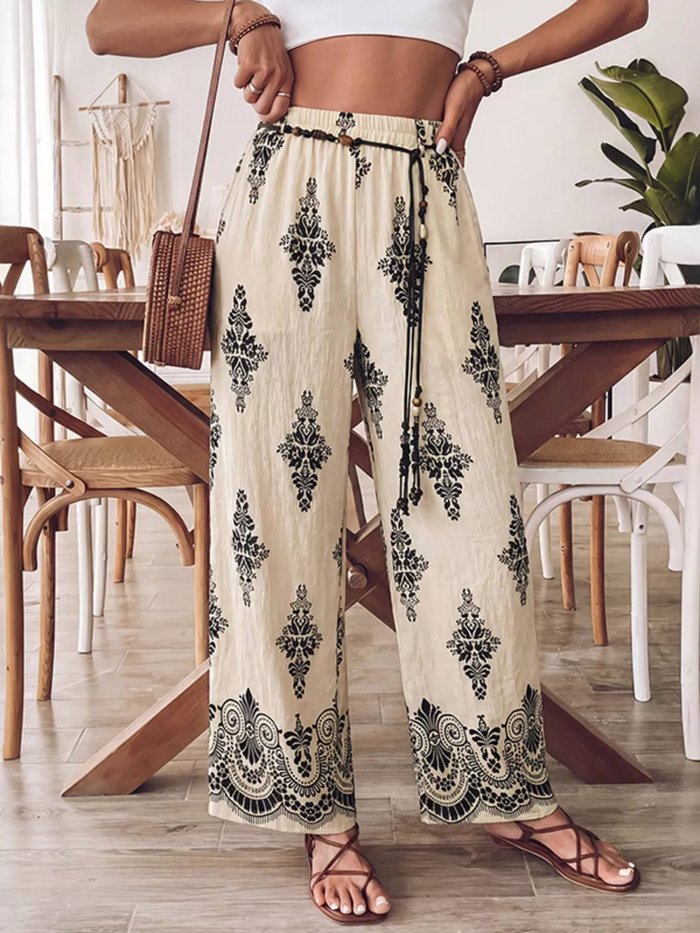 Boho Print Wide Leg Pants, image 4