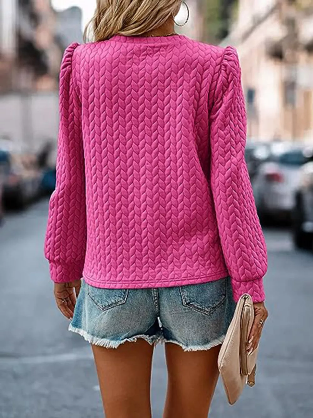 Texture Round Neck Long Sleeve Sweatshirt, image 4