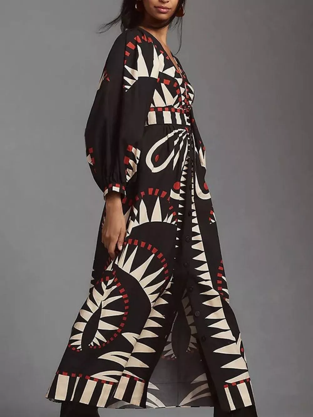 Full Size Geometric Long Sleeve Dress Plus Size, image 2