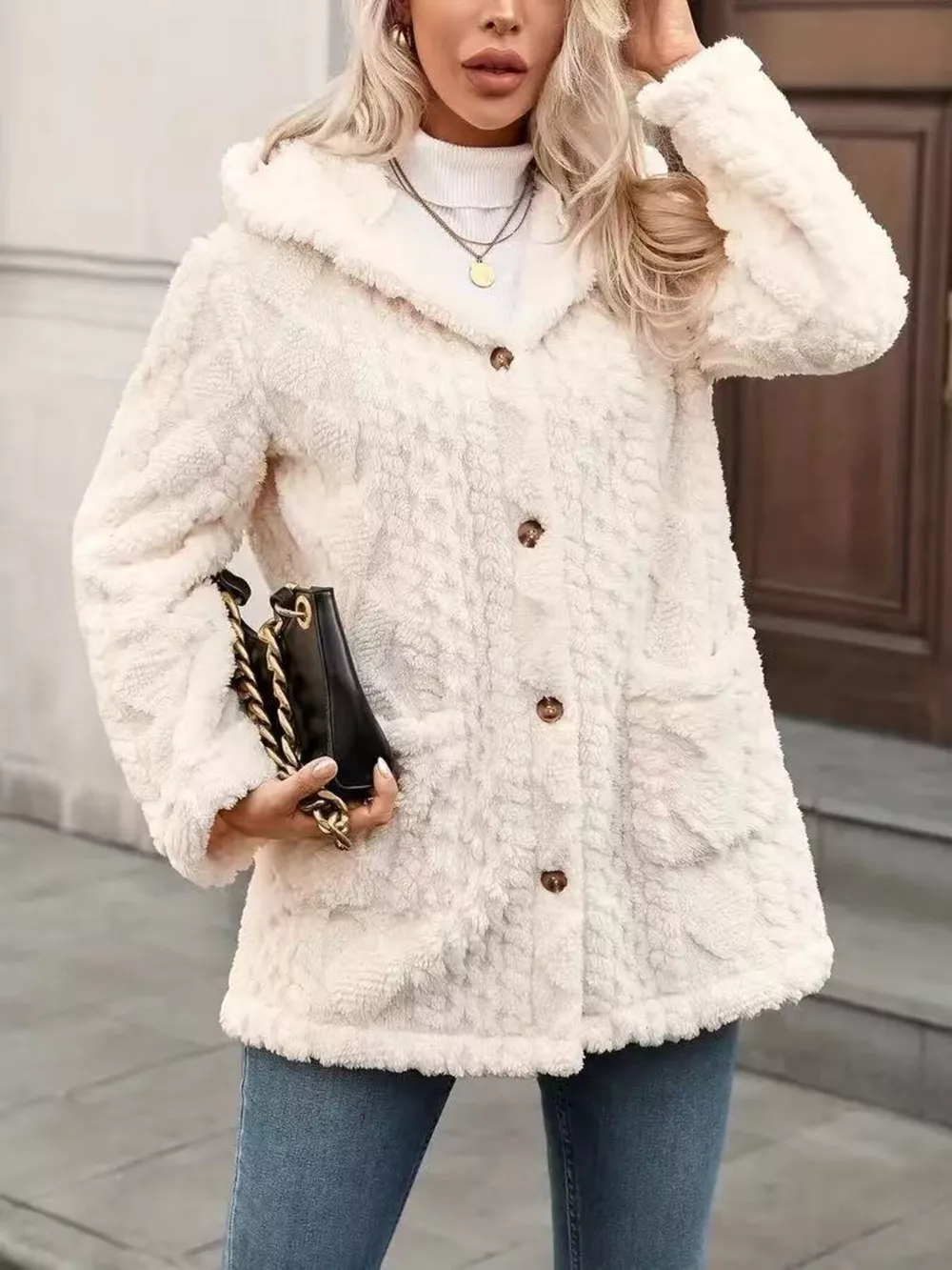 Cozy Button Up Hooded Fleece Outerwear, image 4