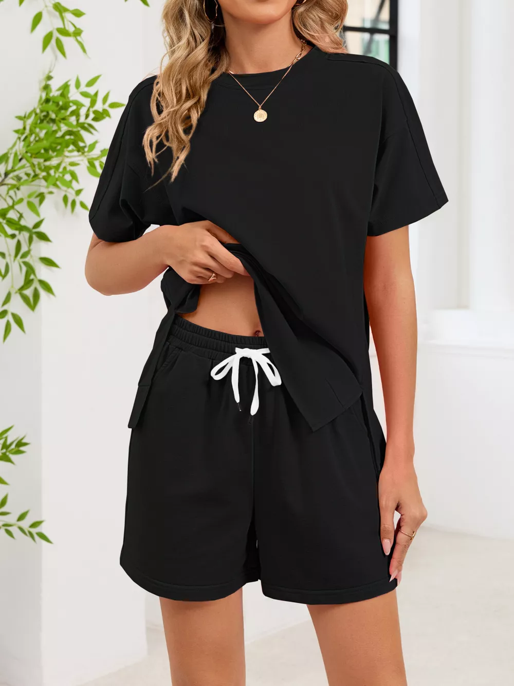 Round Neck Short Sleeve T-Shirt and Shorts Set, image 19