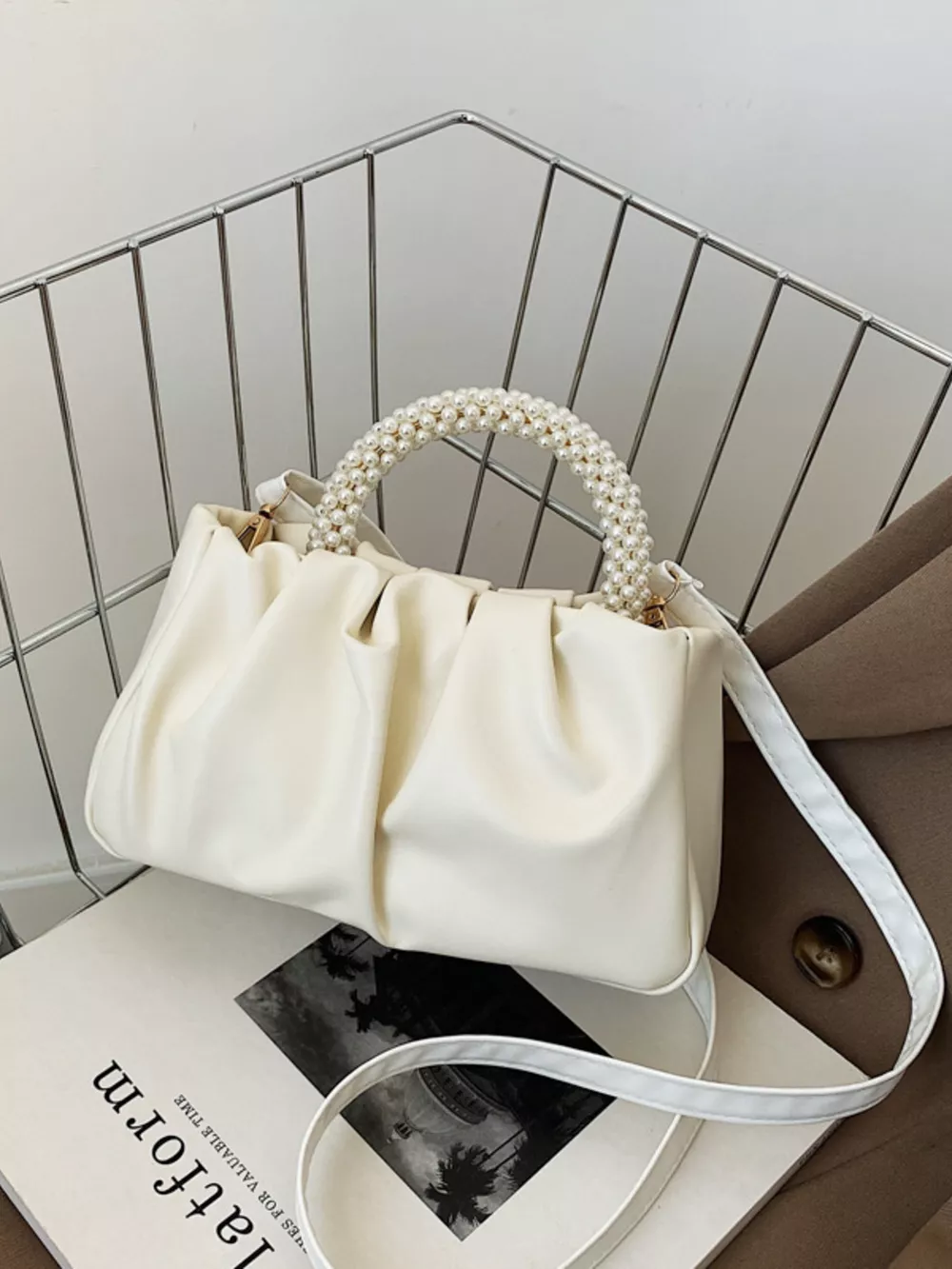 Pearl Handle Ruched Crossbody Bag, image 12