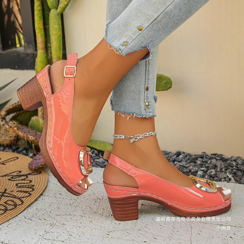 Peep Toe Block Heels Sandals, image 10
