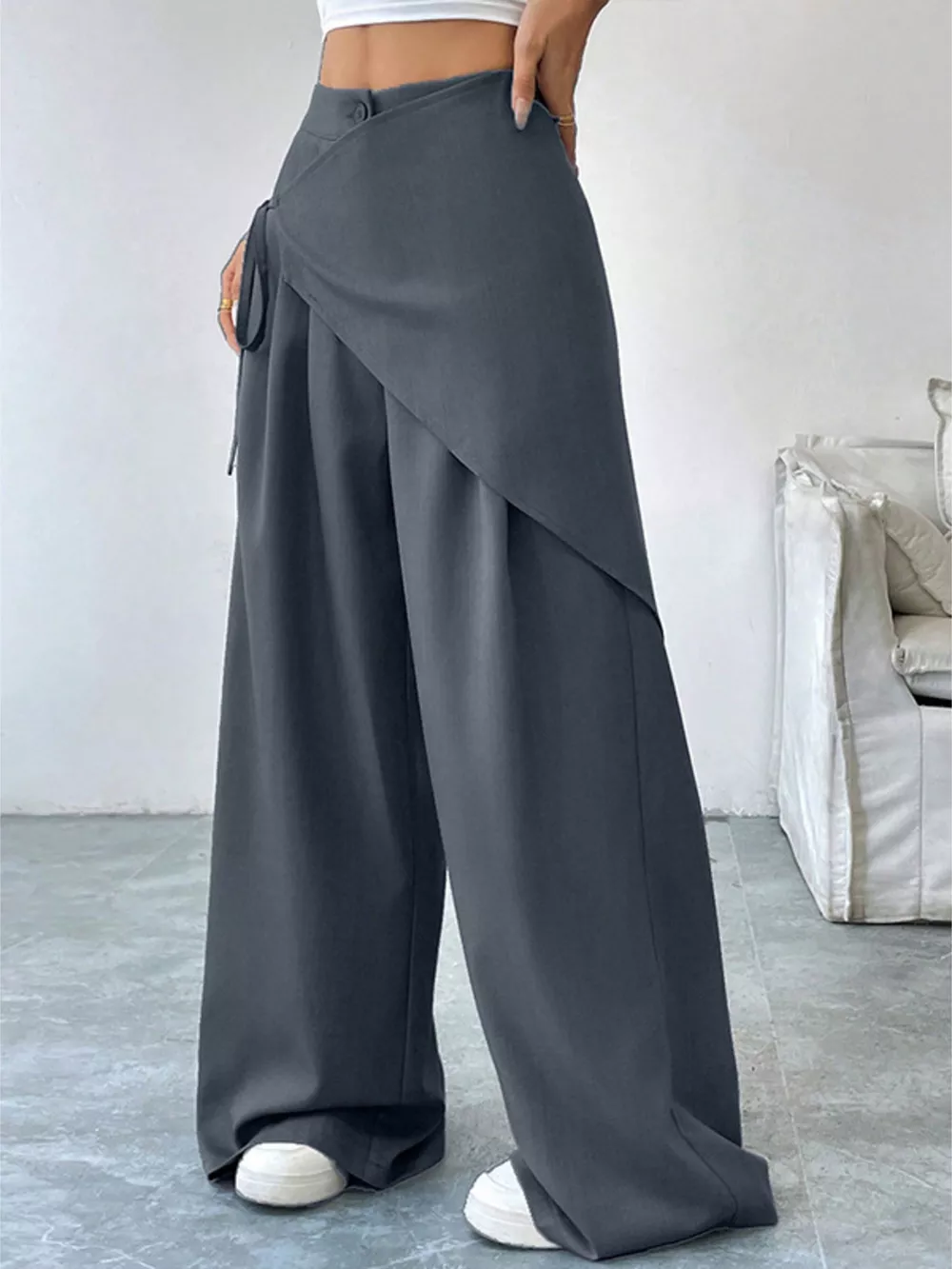 Asymmetrical Wrap Wide-Leg Pants, image 3