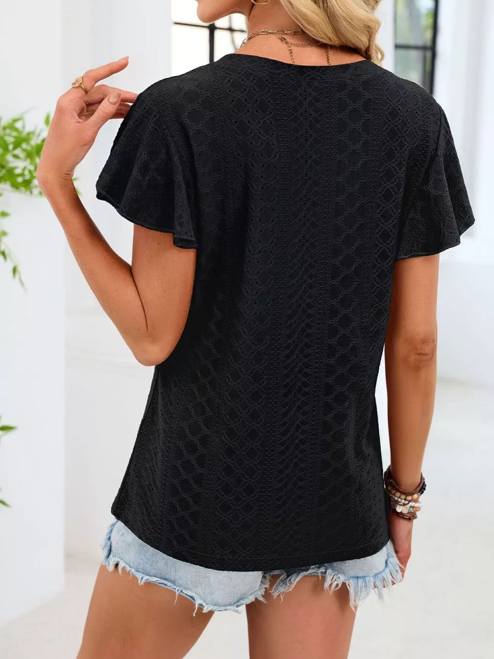 V-Neck Flutter Sleeve T-Shirt, image 7