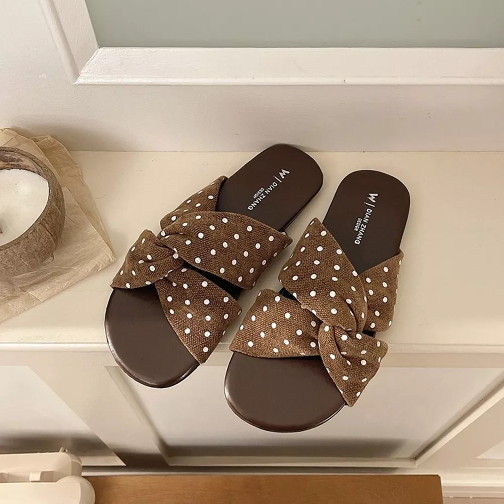 Bow-Knot Polka Dot Flat Sandals, image 7