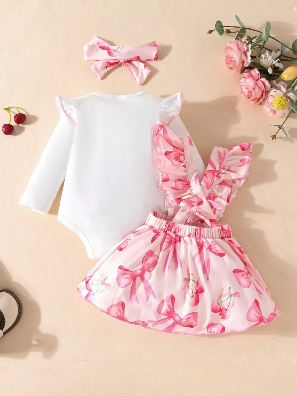 Children's Bowknot Print Ruffle Trim 3 Piece Set, image 6