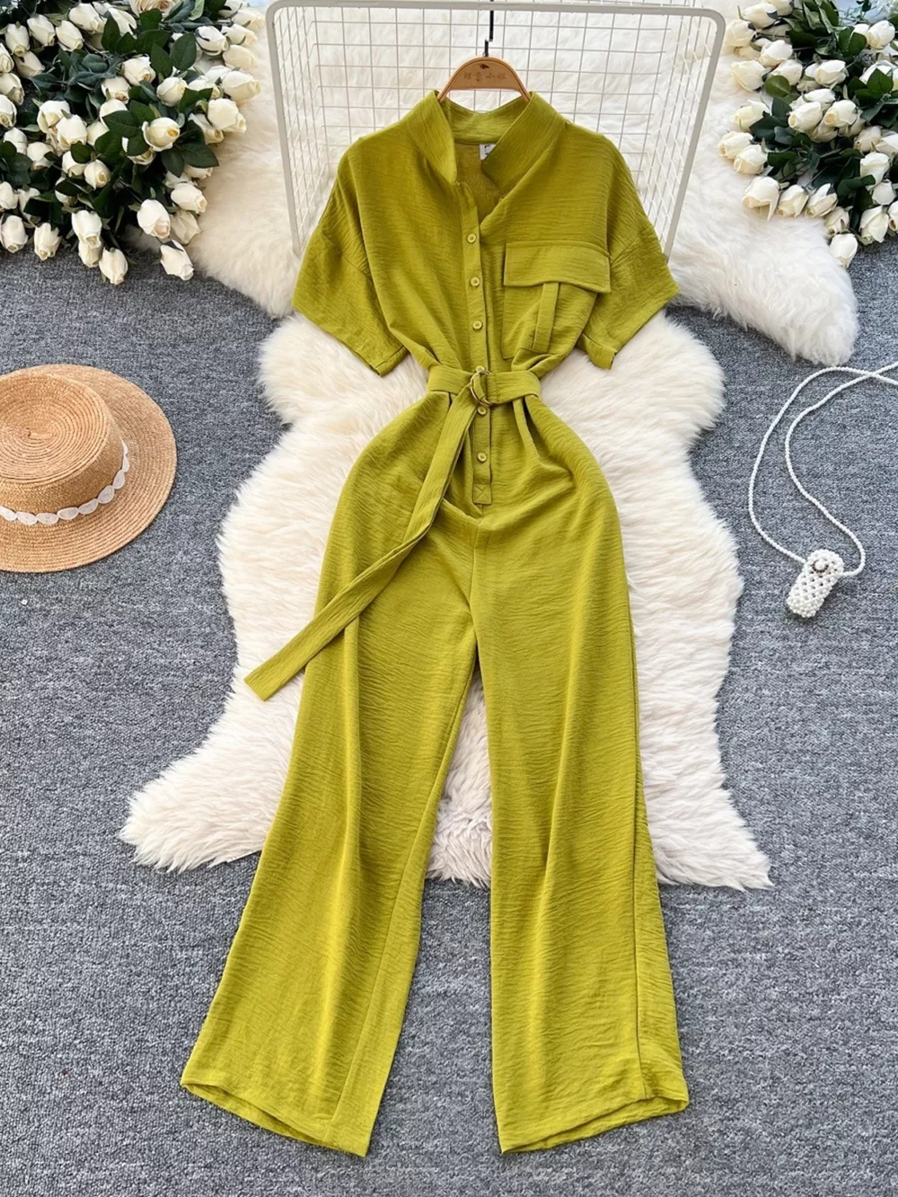 Button Front Wide Leg Jumpsuit, image 14