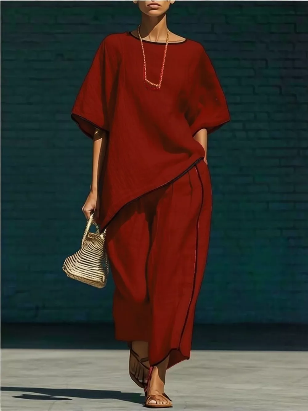 Contrast Trim Round Neck Top and Pants Set