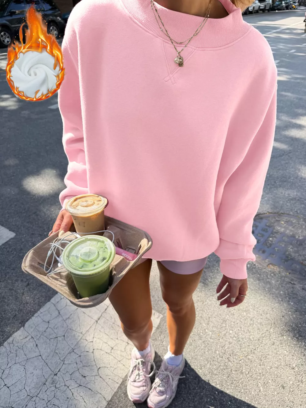 Oversized Mock Neck Dropped Shoulder Sweatshirt, image 2