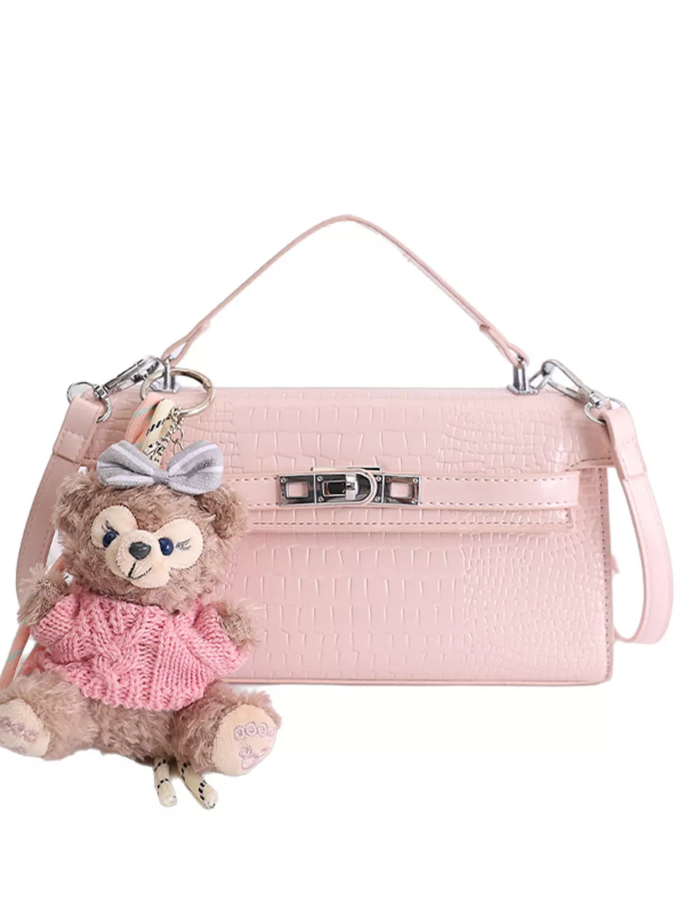 Croc-Embossed Leather Crossbody Bag, image 9
