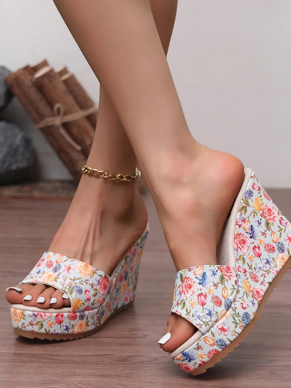 Floral Print Platform Wedge Sandals, image 10