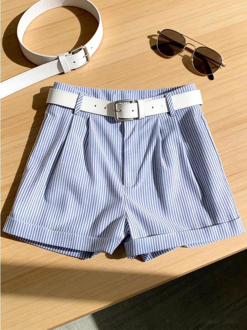 Striped Rolled Hem Shorts, image 6