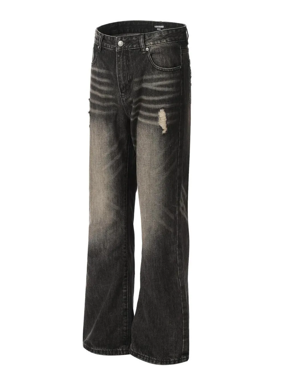 Men's Distressed Cat's Whisker Washed Bootcut Jeans, image 2