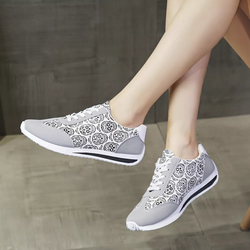 Skull Print Lace-Up Sneakers, image 3