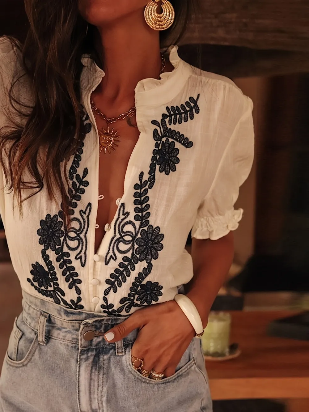 Embroidered Puff Sleeve Blouse, image 3