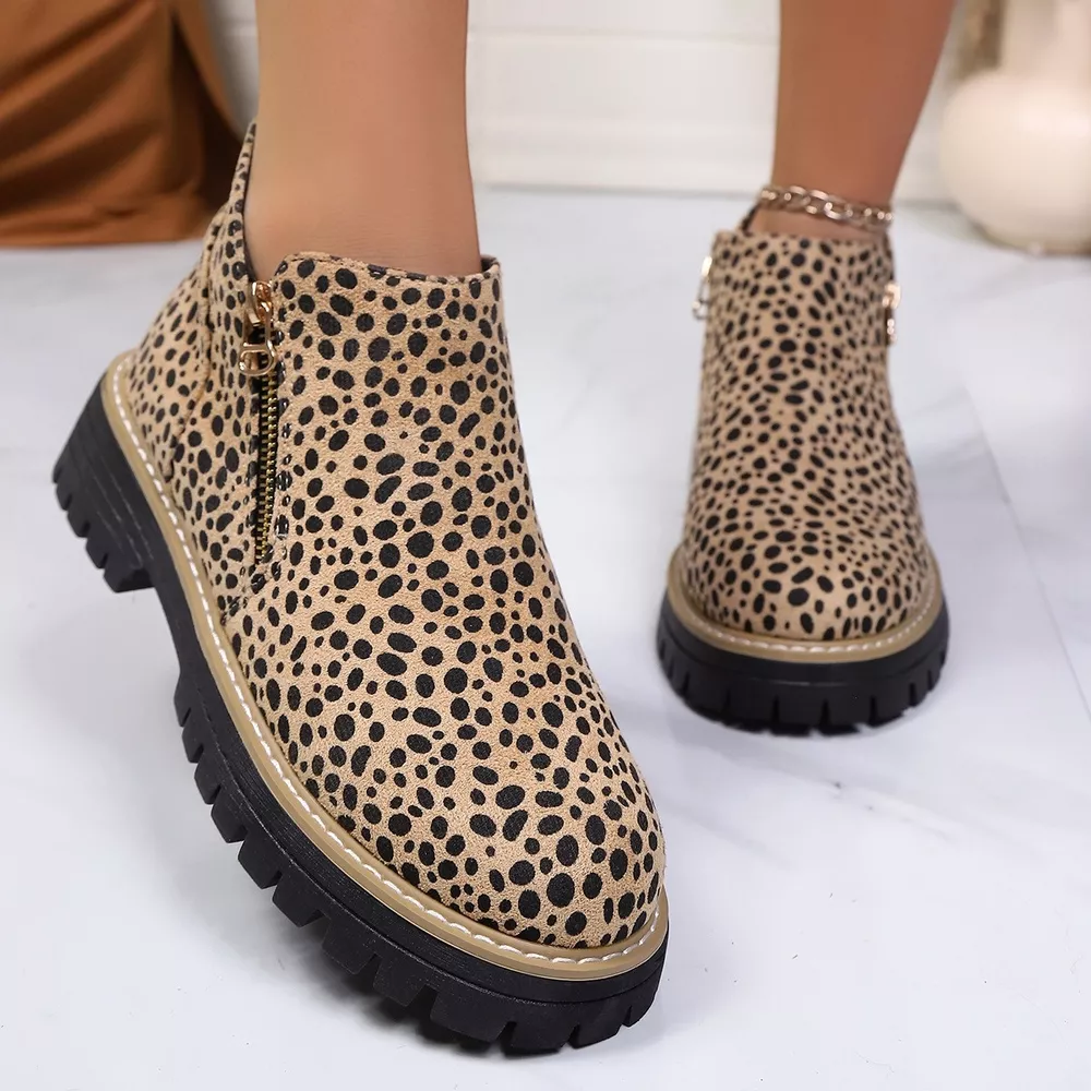 Leopard Print Ankle Boots with Zipper, image 2