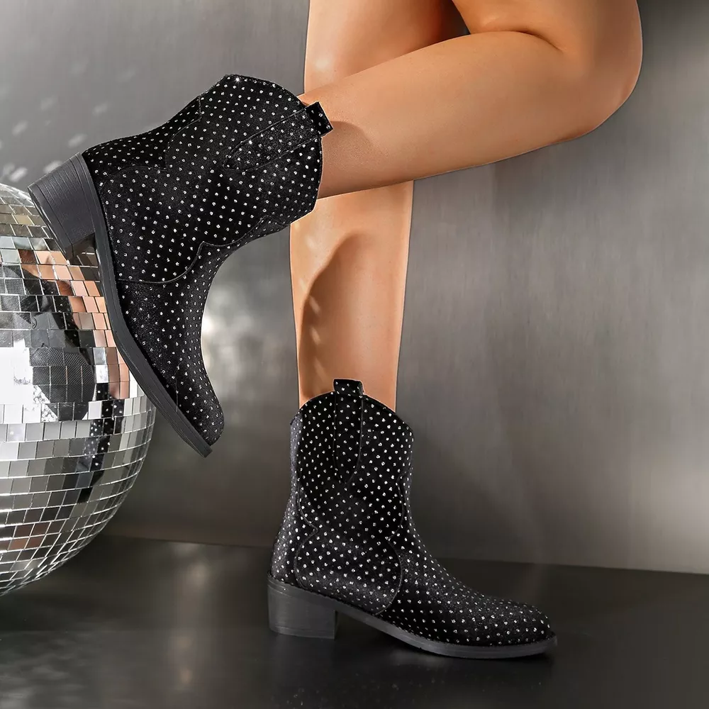 Sparkling Point Toe Block Heels Boots, image 3