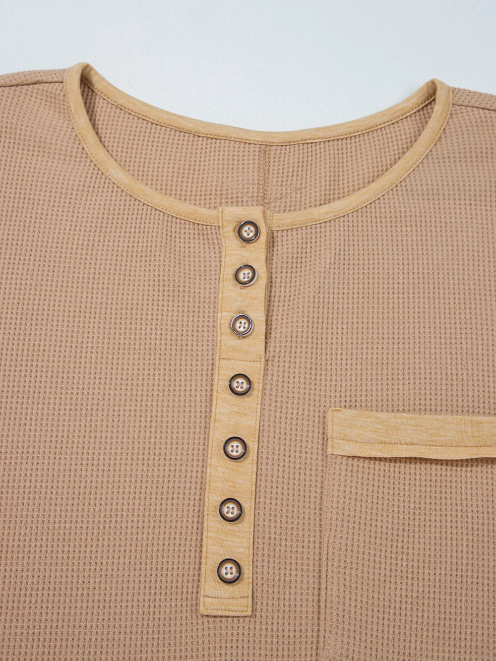 Waffle Textured Tunic Henley Top with Slits, image 11