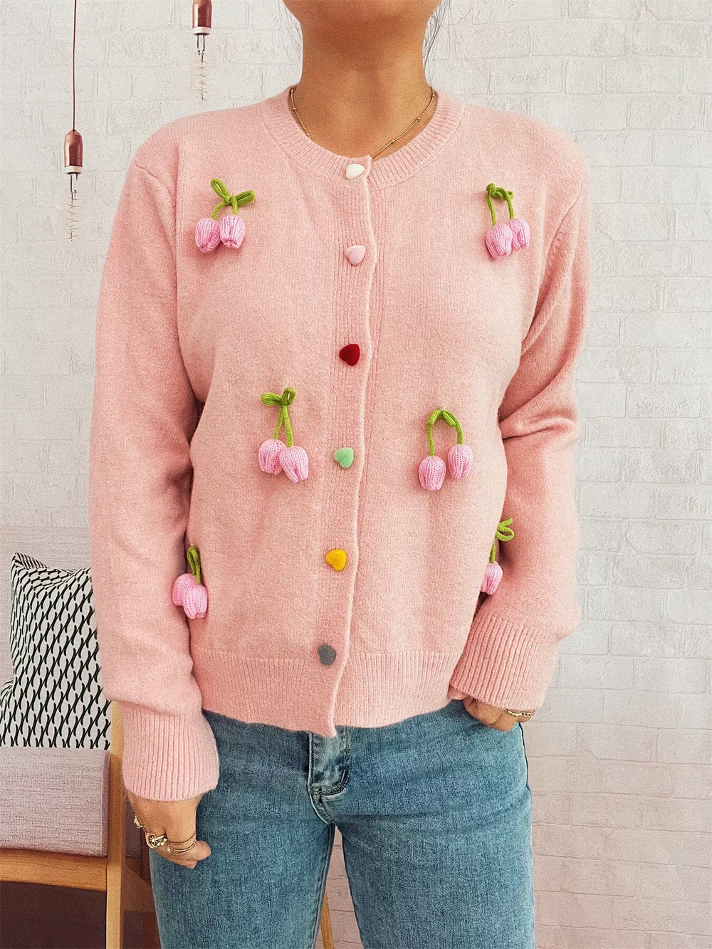 Flower Button Up Long Sleeve Cardigan, image 10