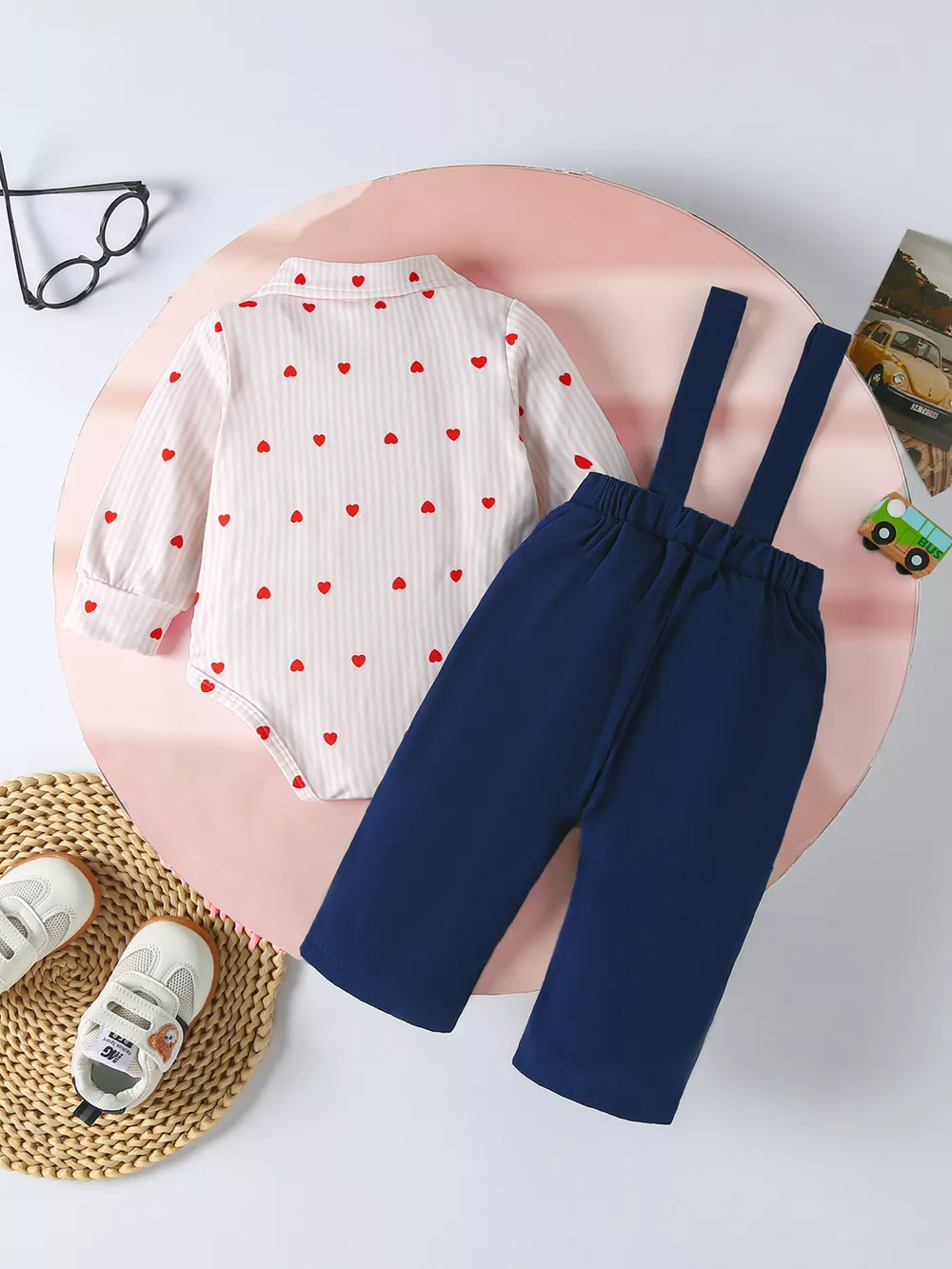 Children's Heart Print Bodysuit & Suspender Pants Set, image 2